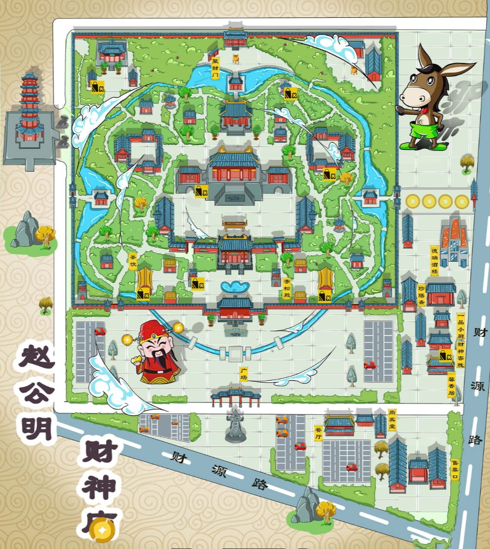 福山寺庙类手绘地图